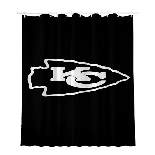 Black White Kansas City Chiefs Logo Bathroom Shower Curtain Fabric Waterproof