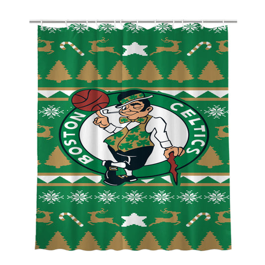 Boston Celtics Christmas Sweater Bathroom Shower Curtain Fabric Waterproof