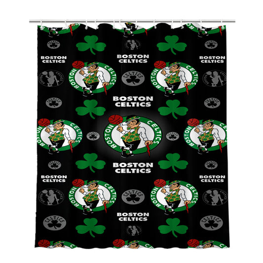 Boston Celtics Patters Bathroom Shower Curtain Fabric Waterproof