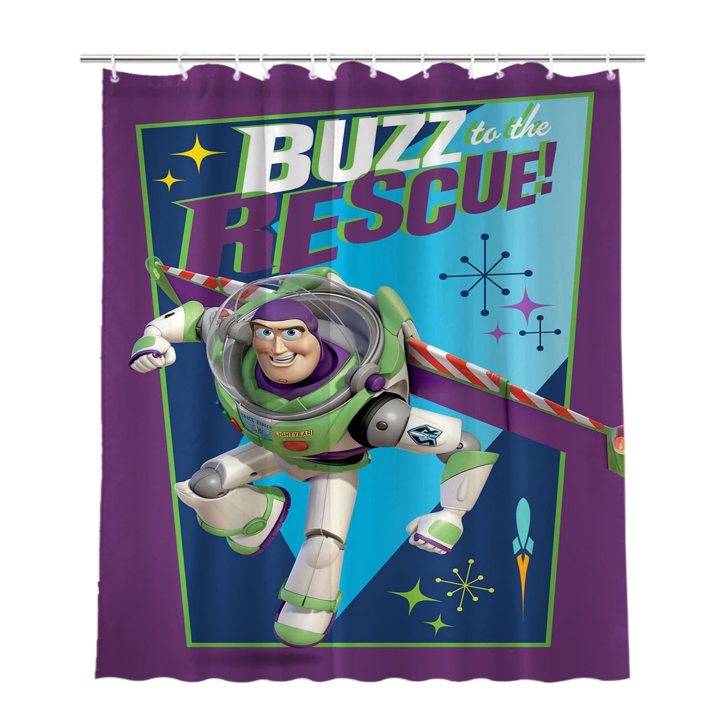 Buzz To The Rescue Bathroom Shower Curtain Fabric Waterproof | 66 X 72 Inch