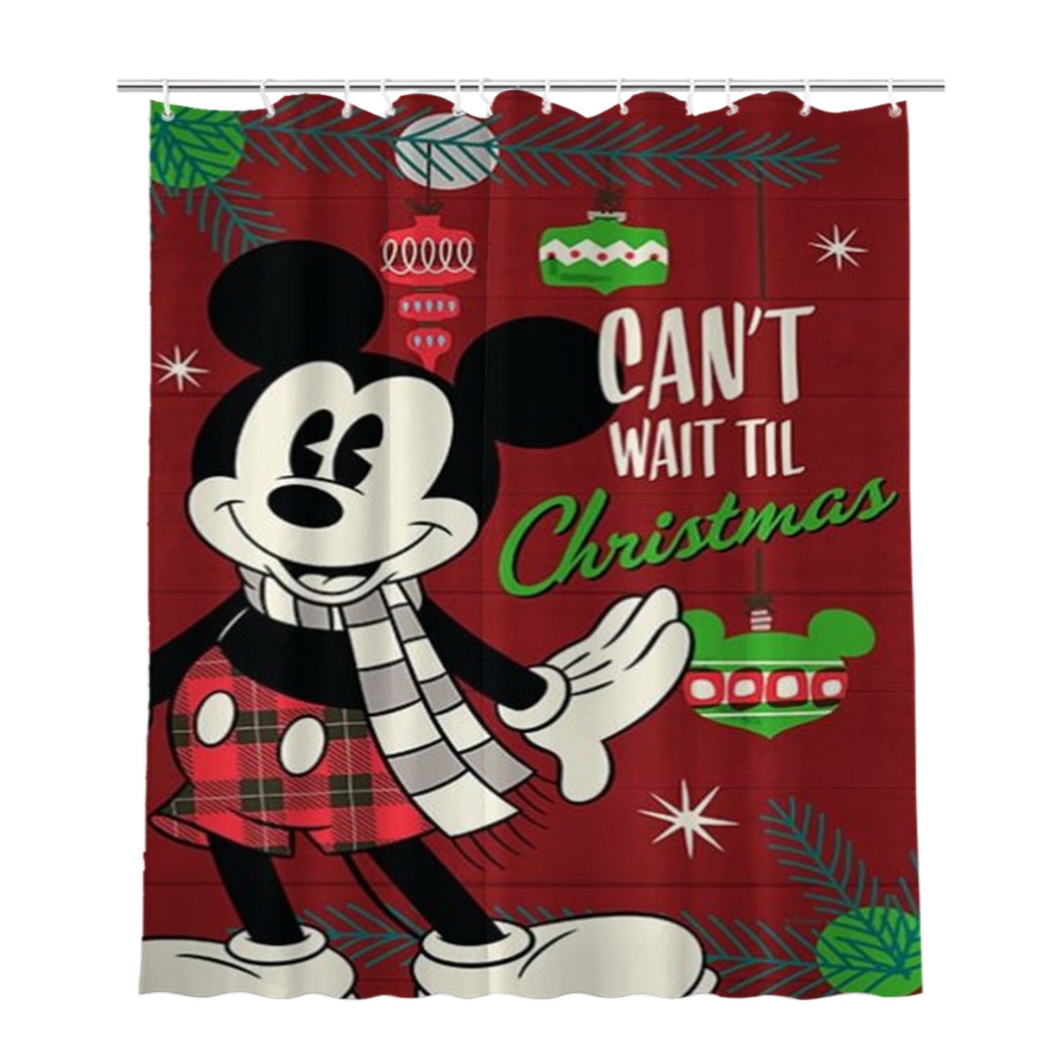Can’T Wait Til Christmas Mickey Bathroom Shower Curtain Fabric Waterproof | 66 X 72 Inch