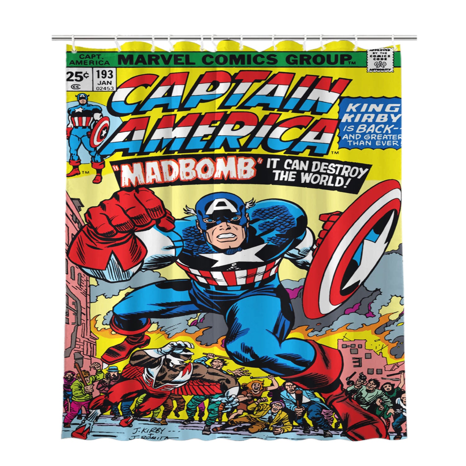 Captain America Madbomb Book Cover Bathroom Shower Curtain Fabric Waterproof | 66 X 72 Inch