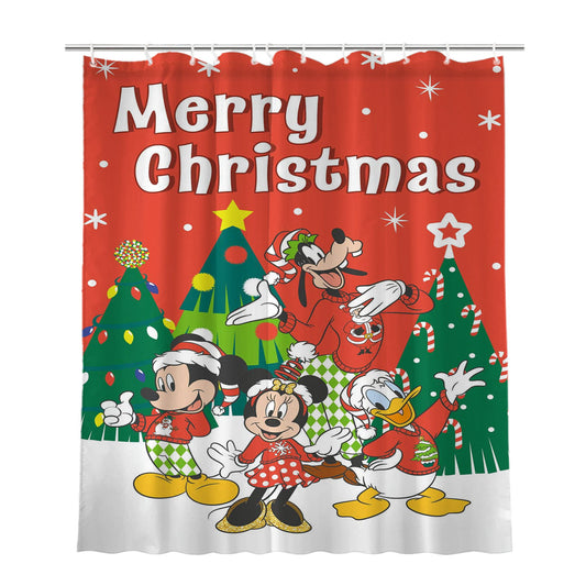 Personalized Celebrate Christmas With Mickey & Friends Shower Curtain Farmhouse Bathroom Decor