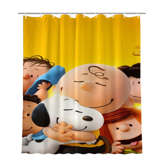 Charlie Brown And Snoopy Hugs The Peanuts Movie Poster Bathroom Shower Curtain Fabric Waterproof | 66 X 72 Inch