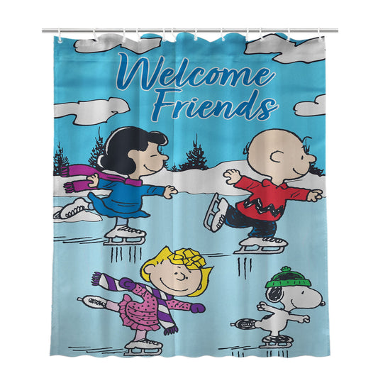 Charlie Brown Peanuts Gang Winter Bathroom Shower Curtain Fabric Waterproof | 66 X 72 Inch