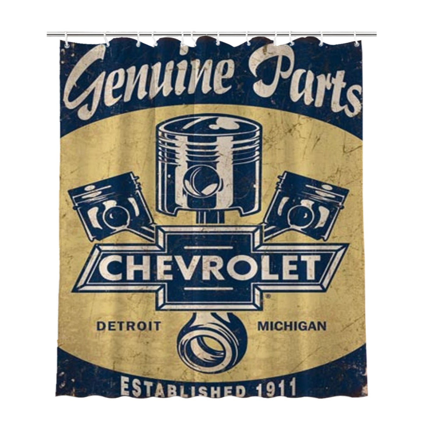 Chevy Retro Car Poster Bathroom Shower Curtain Fabric Waterproof | 66 X 72 Inch