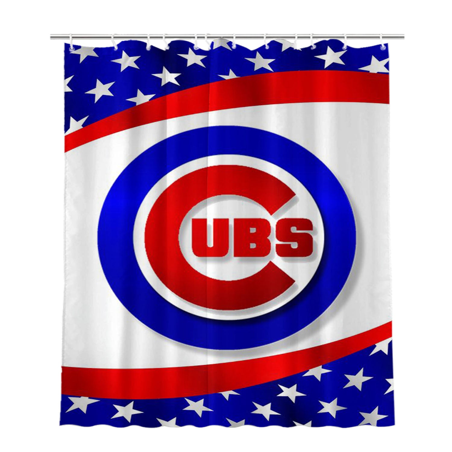 Chicago Cubs American Flag Pattern Bathroom Shower Curtain Fabric Waterproof | 66 X 72 Inch