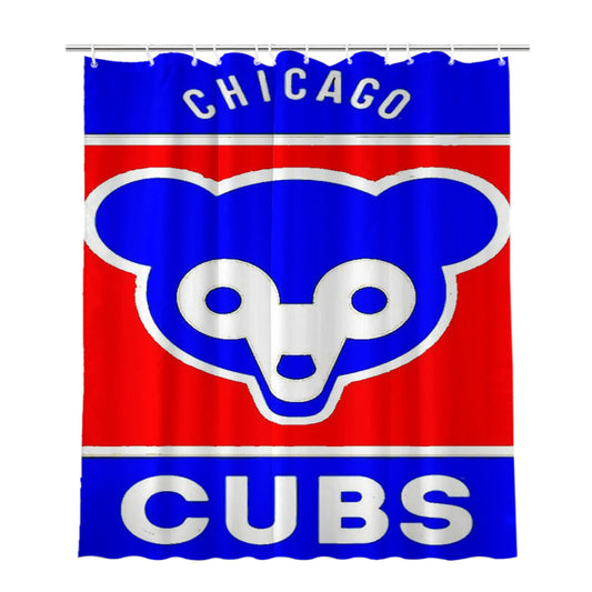 Chicago Cubs Bear Logo Bathroom Shower Curtain Fabric Waterproof | 66 X 72 Inch