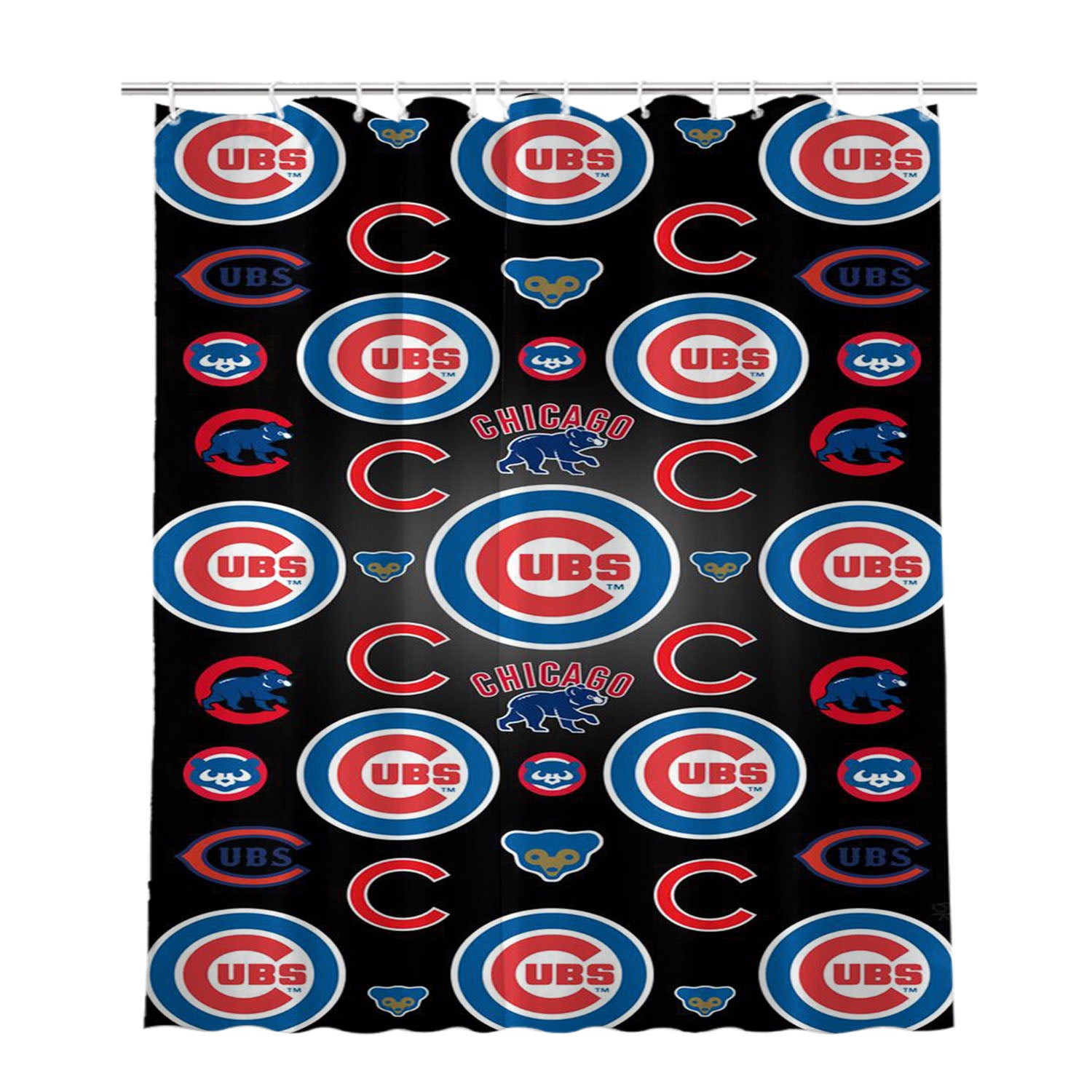 Chicago Cubs Bear Pattern Bathroom Shower Curtain Fabric Waterproof | 66 X 72 Inch