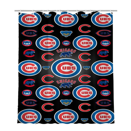 Chicago Cubs Bear Pattern Bathroom Shower Curtain Fabric Waterproof | 66 X 72 Inch