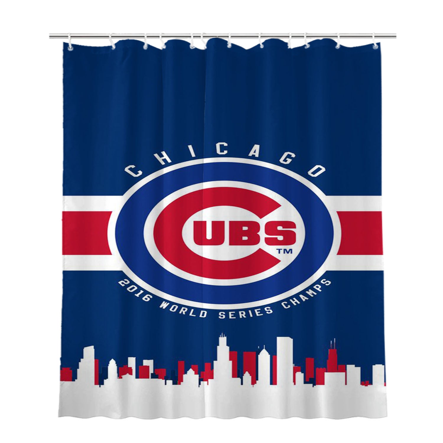Chicago Cubs City Pattern Bathroom Shower Curtain Fabric Waterproof | 66 X 72 Inch