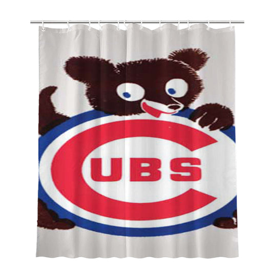Chicago Cubs Cute Logo Bathroom Shower Curtain Fabric Waterproof | 66 X 72 Inch