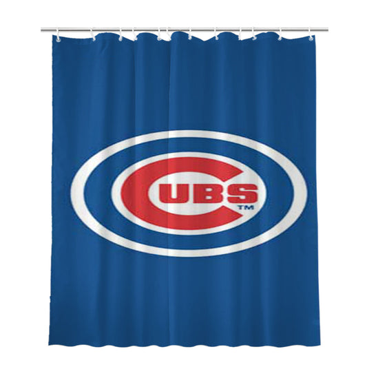 Chicago Cubs Logo On Blue Bathroom Shower Curtain Fabric Waterproof | 66 X 72 Inch