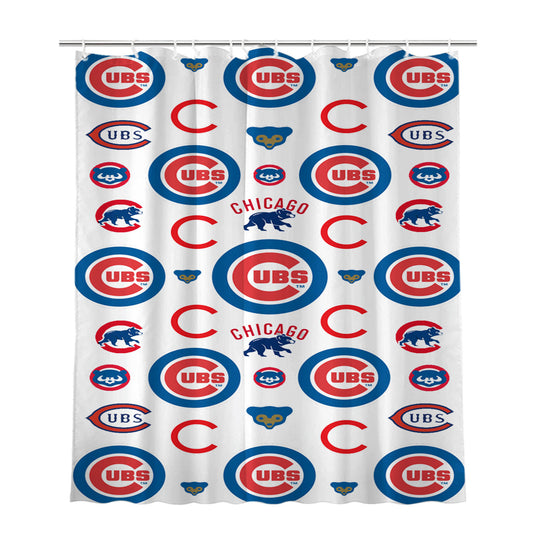 Chicago Cubs Logo Pattern Bathroom Shower Curtain Fabric Waterproof | 66 X 72 Inch
