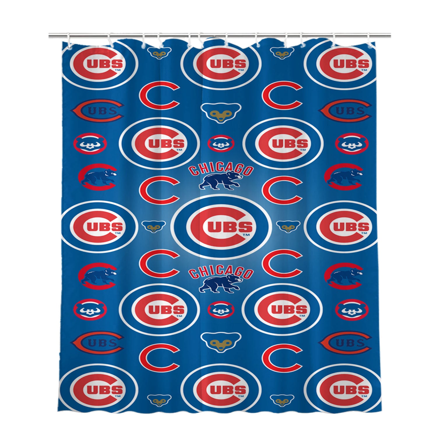Chicago Cubs Logo Pattern Blue Bathroom Shower Curtain Fabric Waterproof | 66 X 72 Inch