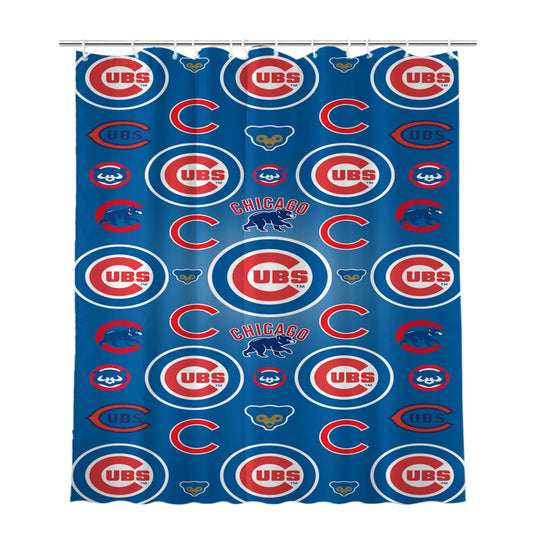 Chicago Cubs Logo Pattern Blue Bathroom Shower Curtain Fabric Waterproof | 66 X 72 Inch