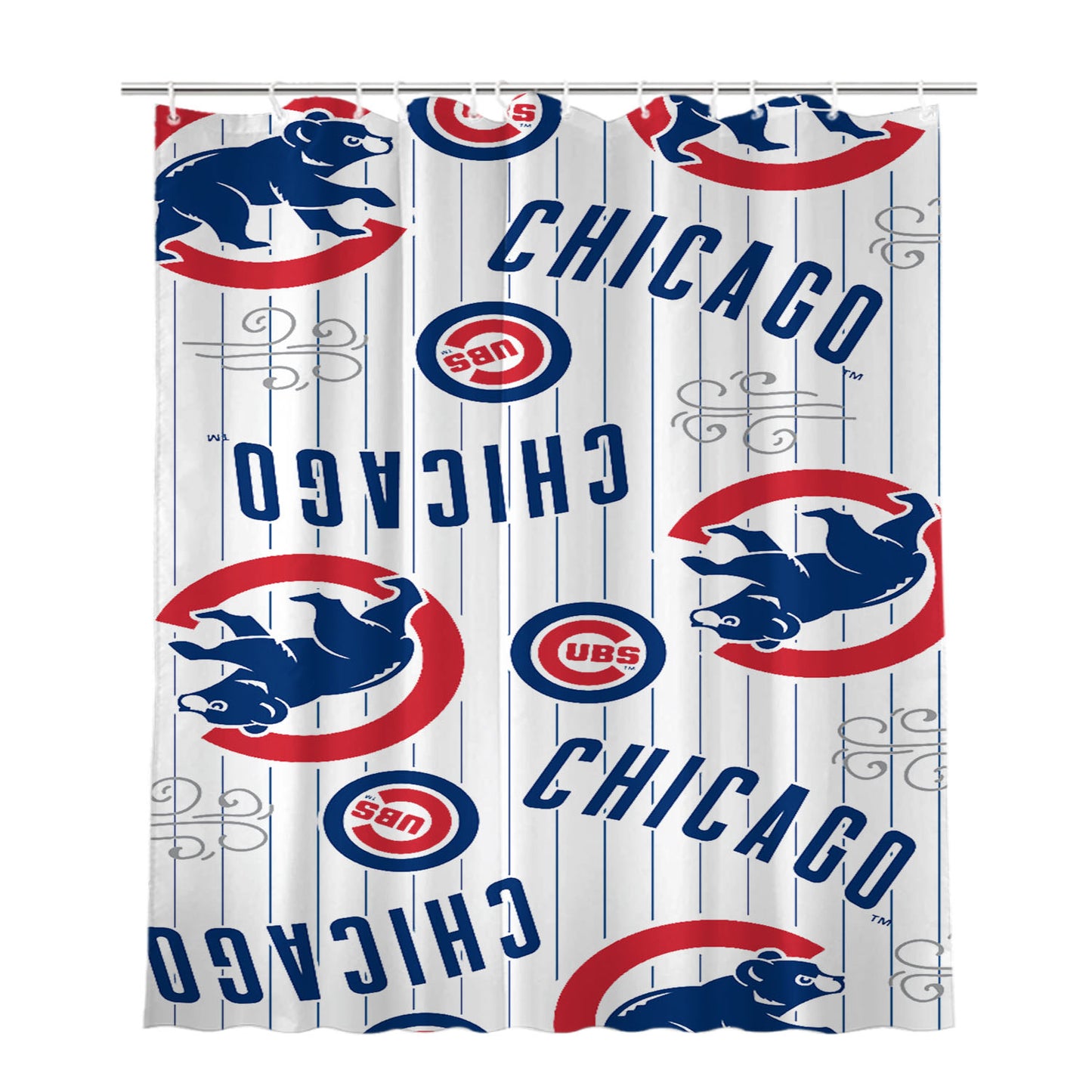 Chicago Cubs Logo Stripe 2 Bathroom Shower Curtain Fabric Waterproof | 66 X 72 Inch