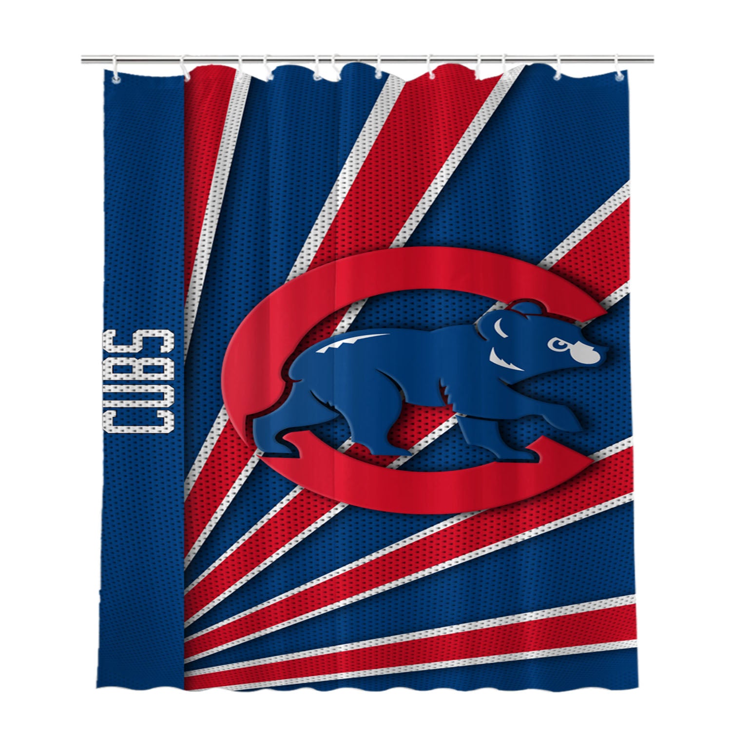 Chicago Cubs Logo Stripe Bathroom Shower Curtain Fabric Waterproof | 66 X 72 Inch