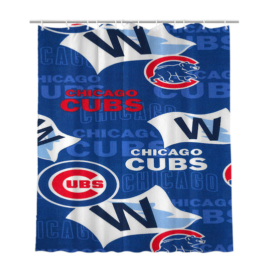 Chicago Cubs Mlb Pattern Fabric Bathroom Shower Curtain Fabric Waterproof | 66 X 72 Inch