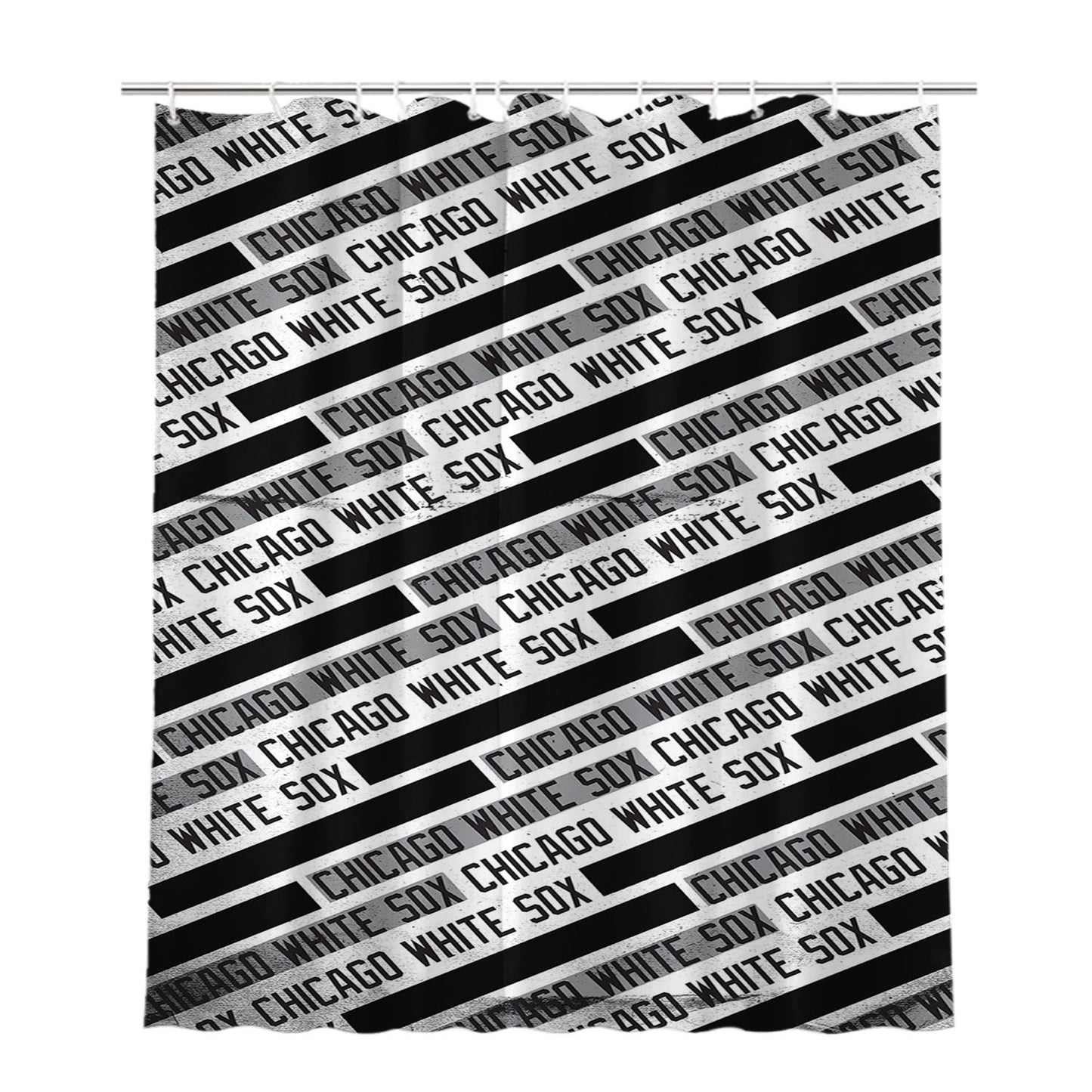 Chicago White Sox Black White Pattern Bathroom Shower Curtain Fabric Waterproof | 66 X 72 Inch