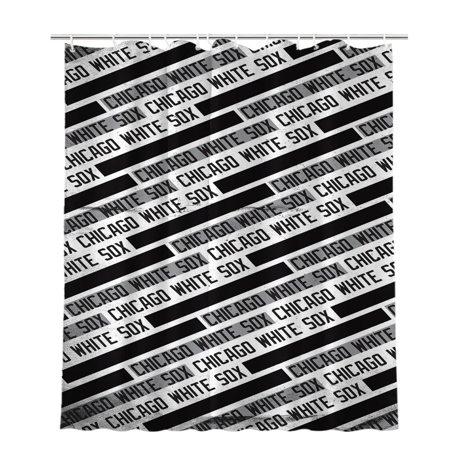 Chicago White Sox Black White Pattern Bathroom Shower Curtain Fabric Waterproof | 66 X 72 Inch