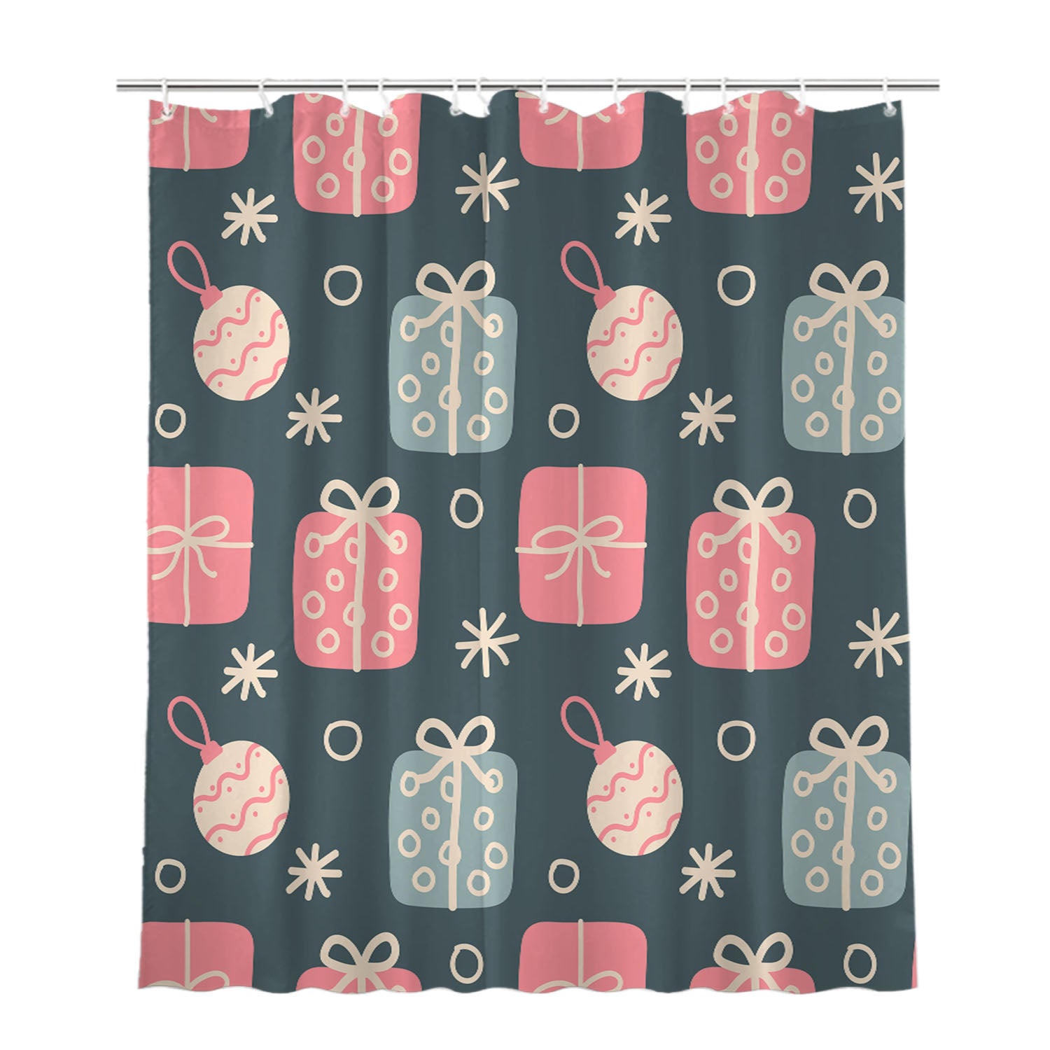 Christmas Patterns Set 09 Bathroom Shower Curtain Fabric Waterproof | 66 X 72 Inch