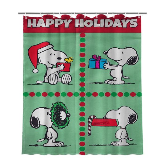 Christmas Scenes Peanuts Holiday Bathroom Shower Curtain Fabric Waterproof