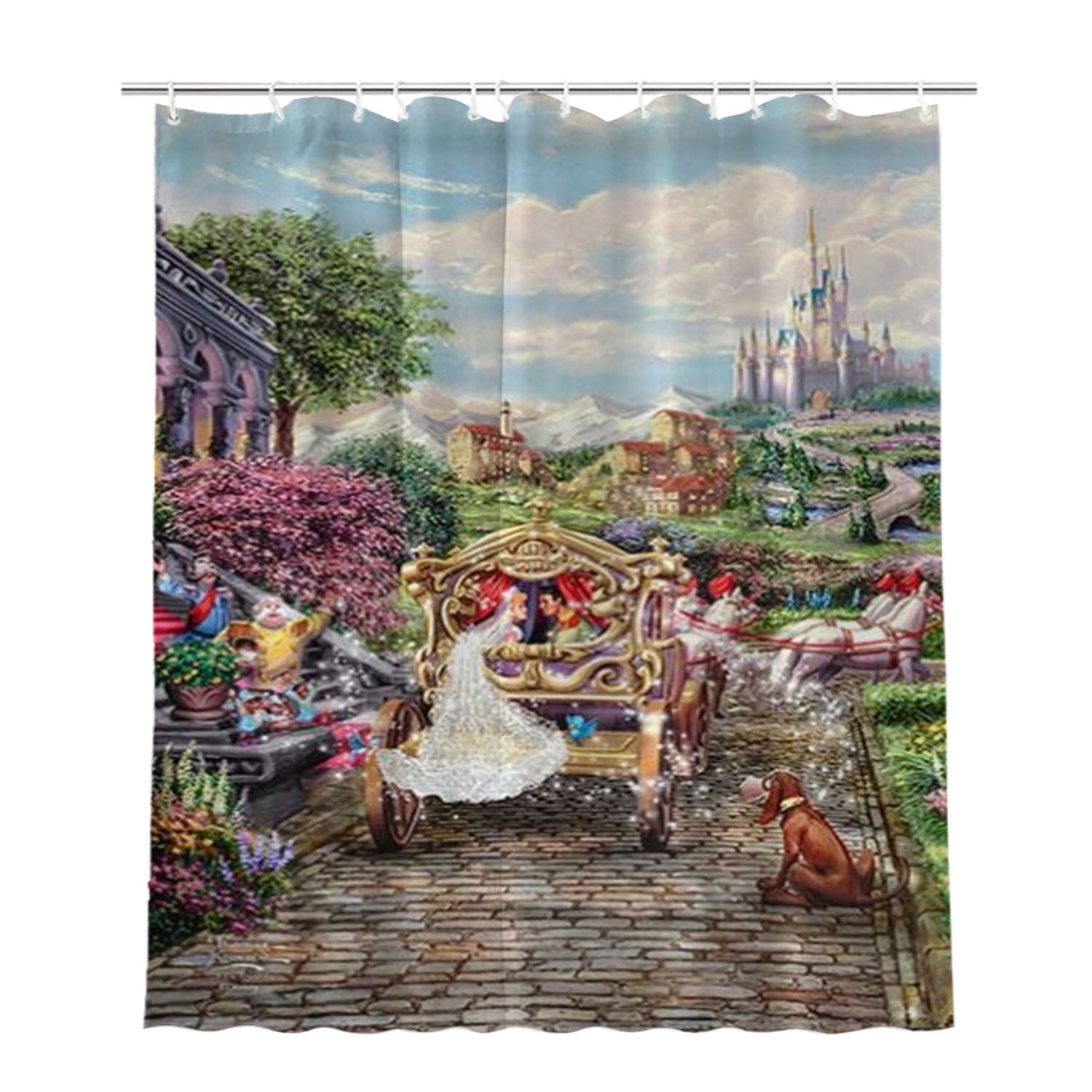 Cinderella Happily Ever After Bathroom Shower Curtain Fabric Waterproof | 66 X 72 Inch