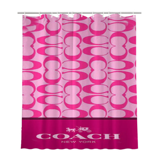 Coach New York Pink Pattern Bathroom Shower Curtain Fabric Waterproof