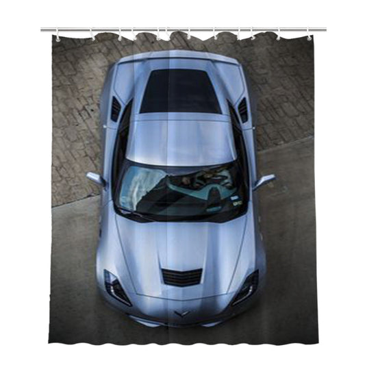 Corvette Car Logo Bathroom Shower Curtain Fabric Waterproof | 66 X 72 Inch
