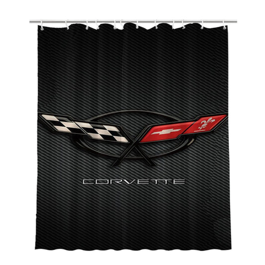 Corvette Logo Bathroom Shower Curtain Fabric Waterproof