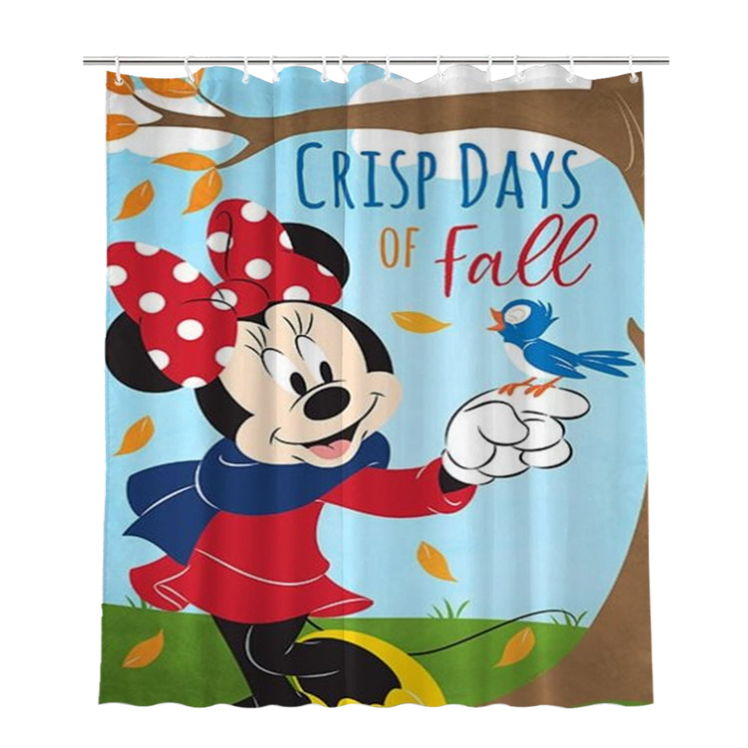 Crisp Days Of Fall Minnie Bathroom Shower Curtain Fabric Waterproof | 66 X 72 Inch