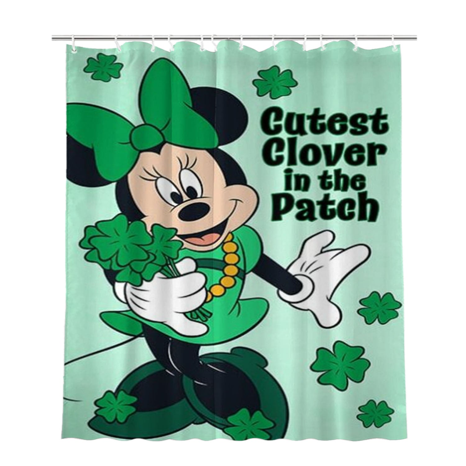 Cutest Clover Minnie Mouse Bathroom Shower Curtain Fabric Waterproof | 66 X 72 Inch