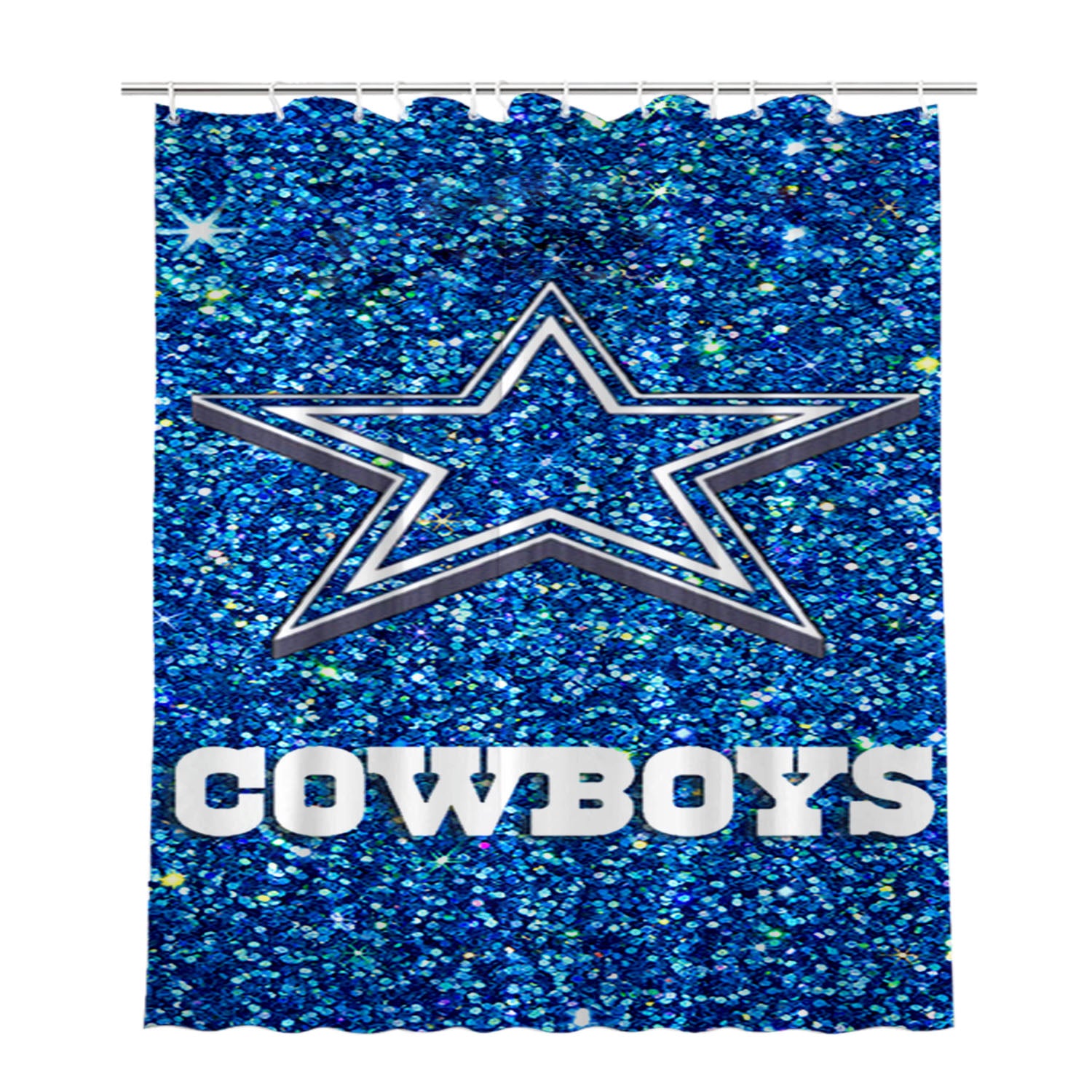 Dallas Cowboys Blue Sparkling Glitter Bathroom Shower Curtain Fabric Waterproof | 66 X 72 Inch