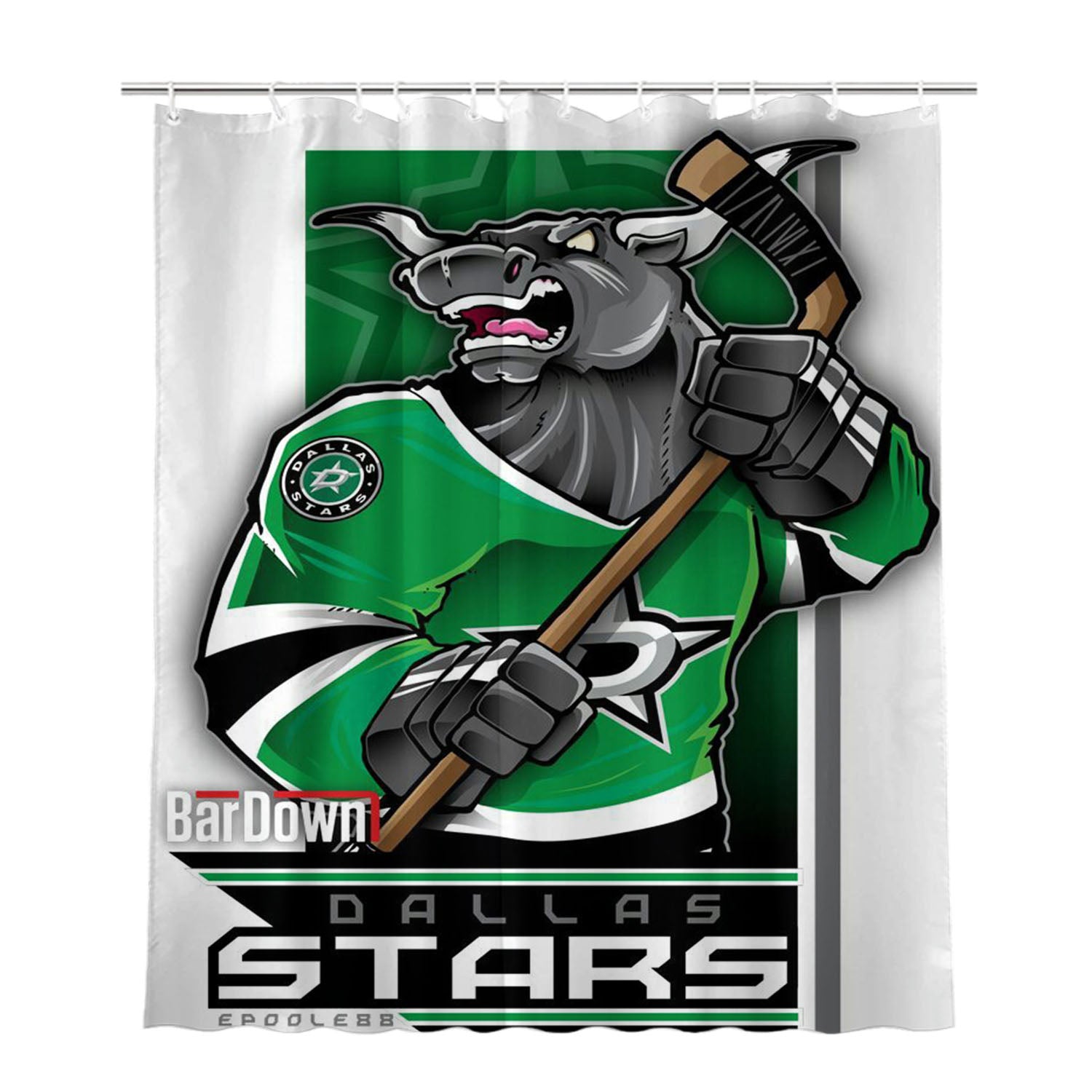 Dallas Stars Hockey Bathroom Shower Curtain Fabric Waterproof | 66 X 72 Inch