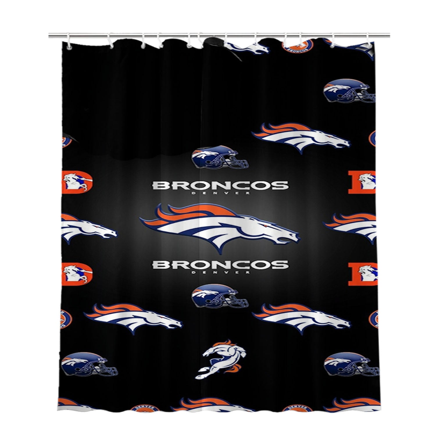 Denver Broncos Logos Bathroom Shower Curtain Fabric Waterproof | 66 X 72 Inch