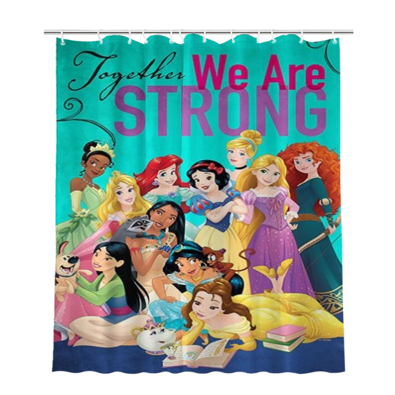 Disney Princess Together We Are Strong Bathroom Shower Curtain Fabric Waterproof | 66 X 72 Inch