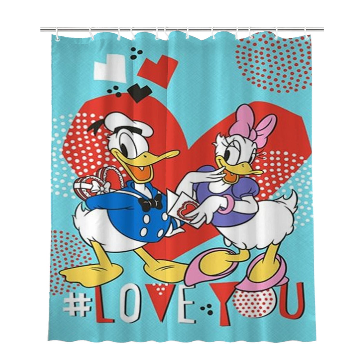 Donald And Daisy Sweethearts Bathroom Shower Curtain Fabric Waterproof | 66 X 72 Inch