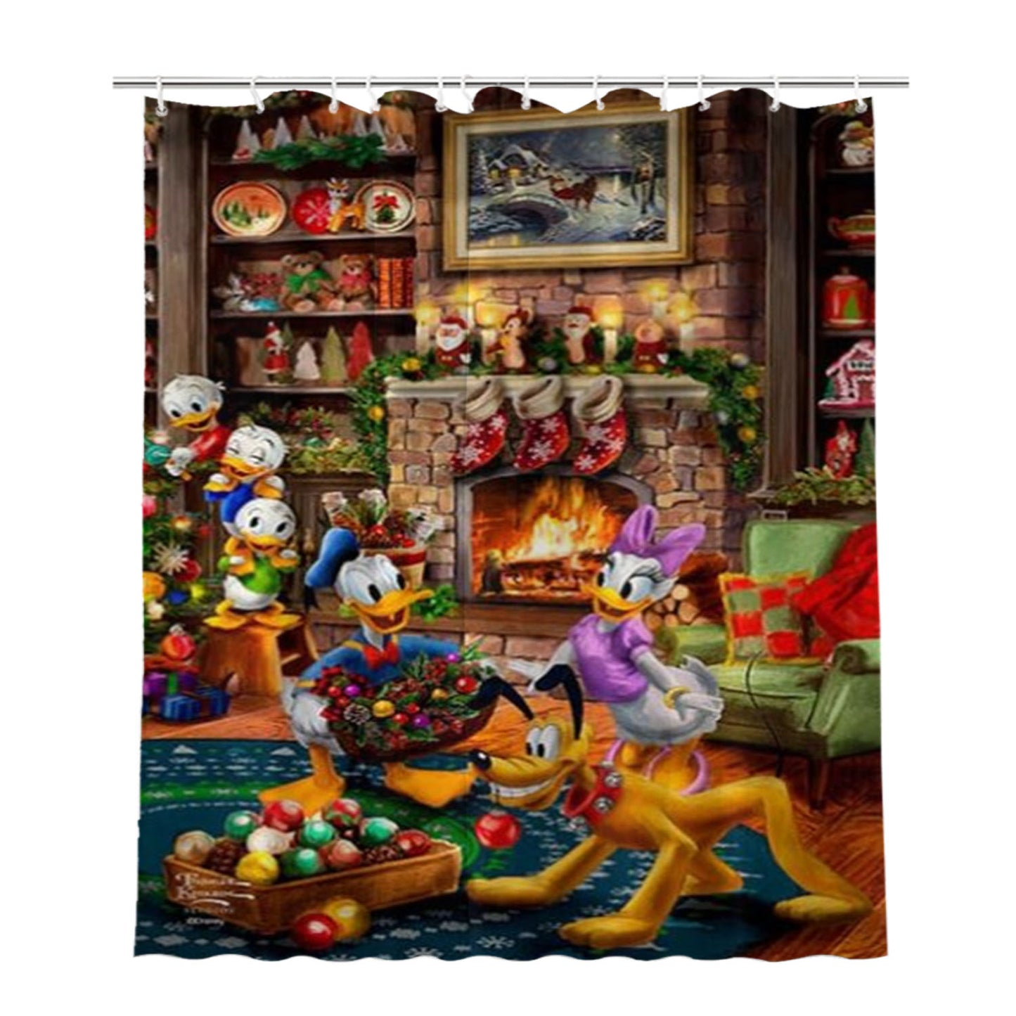 Donald Duck And Daisy Duck Christmas Bathroom Shower Curtain Fabric Waterproof | 66 X 72 Inch