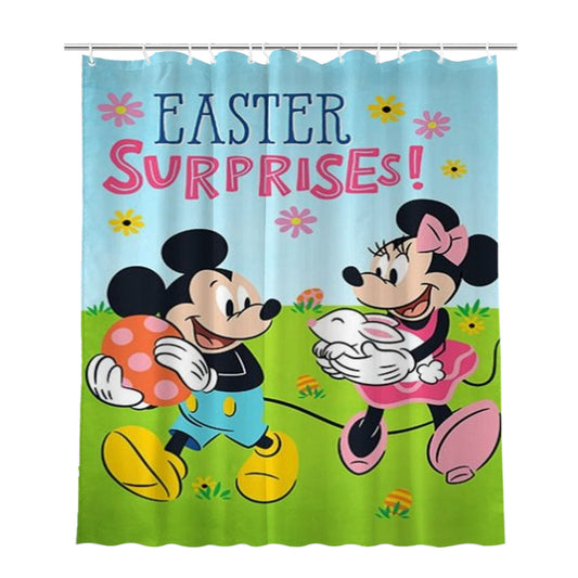 Easter Surprise Mickey And Minnie Bathroom Shower Curtain Fabric Waterproof