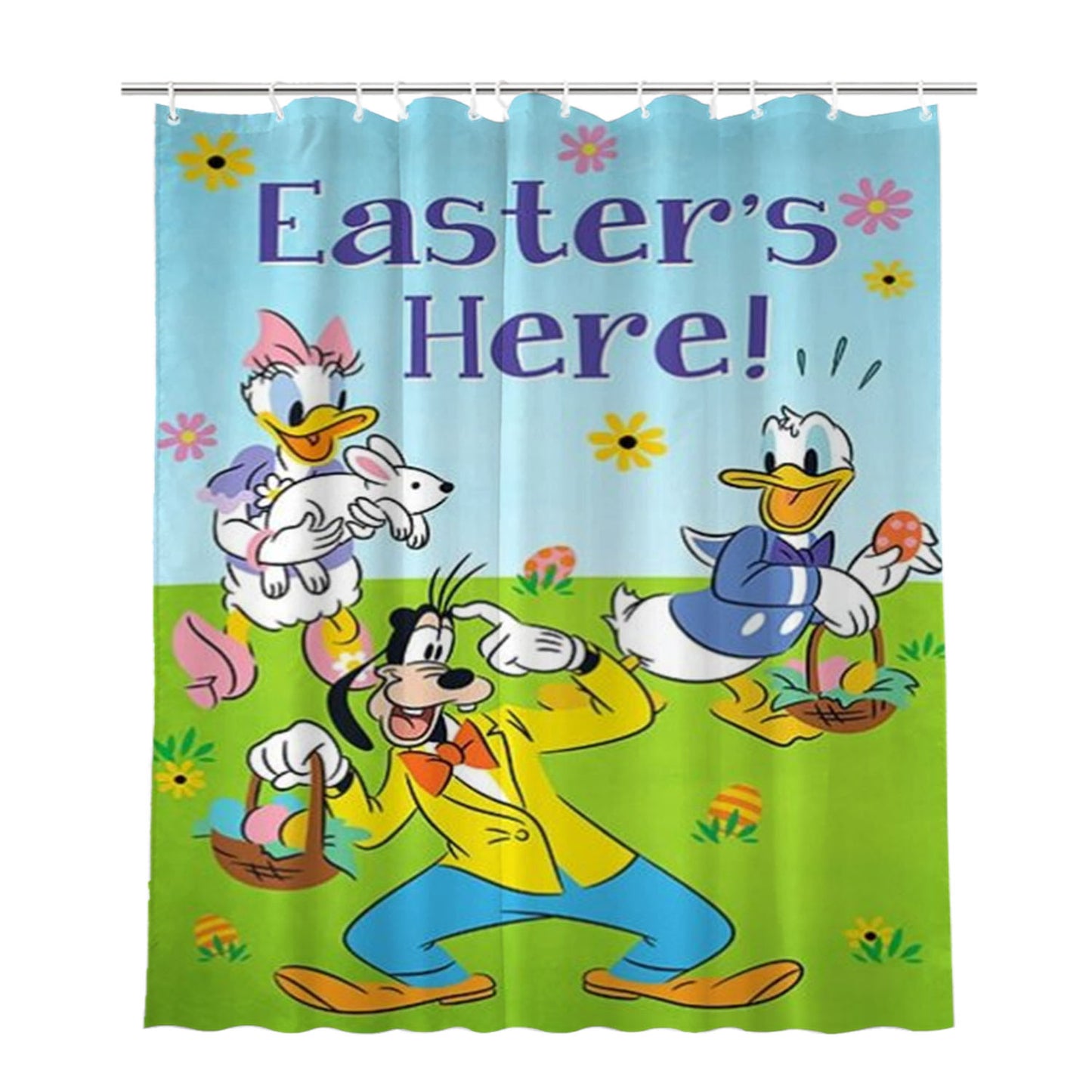 Easter’S Here Donald, Daisy And Goofy Bathroom Shower Curtain Fabric Waterproof | 66 X 72 Inch