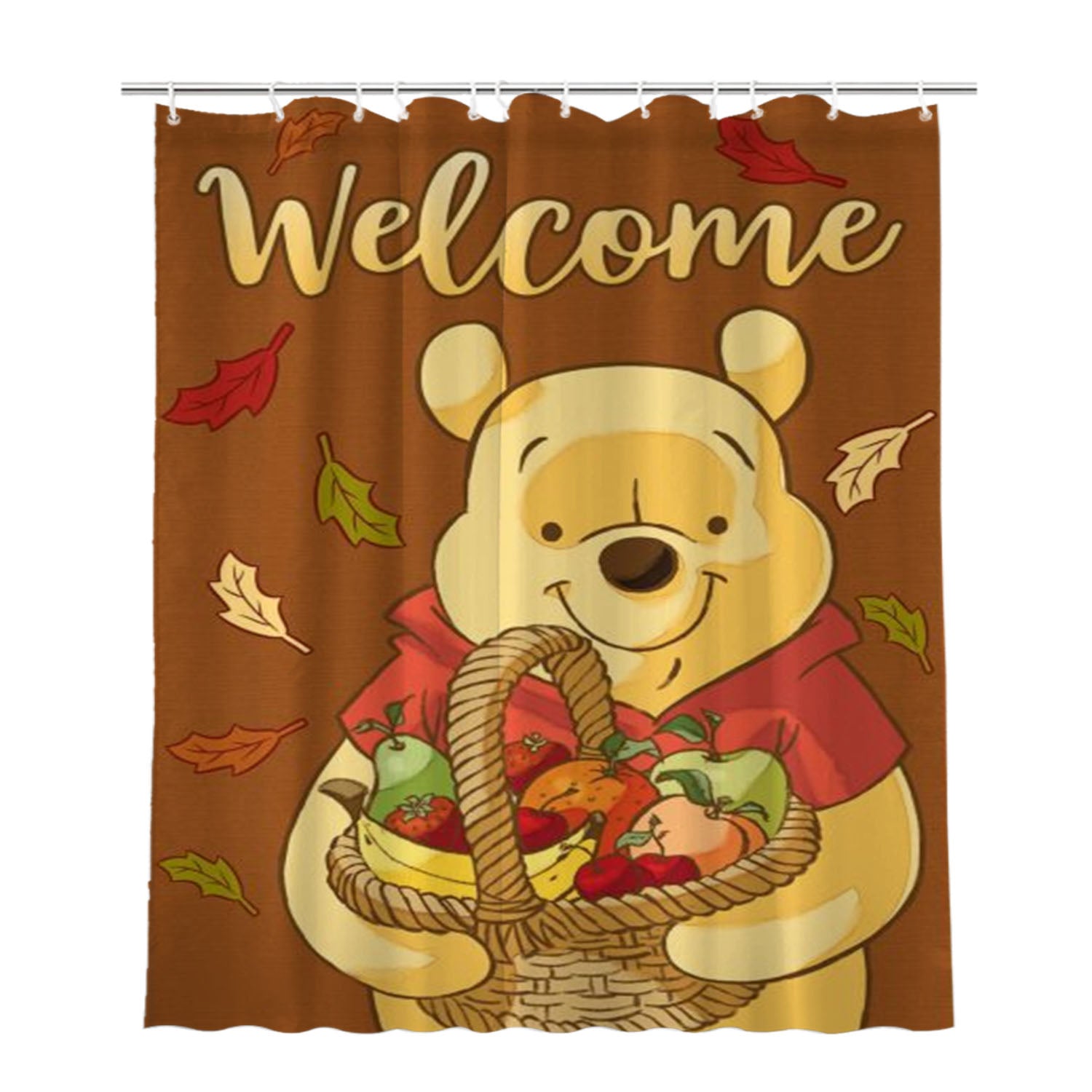 Fall Pooh Welcome Bathroom Shower Curtain Fabric Waterproof | 66 X 72 Inch