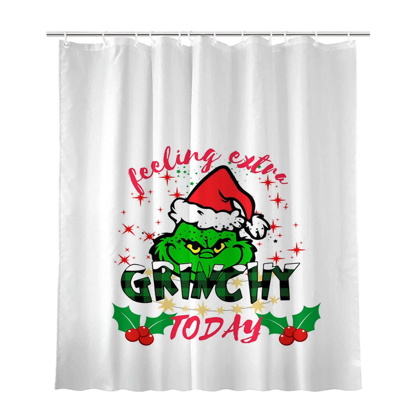Feeling Extra Grinchy Today Christmas Grinchmas Bathroom Shower Curtain Fabric Waterproof | 66 X 72 Inch