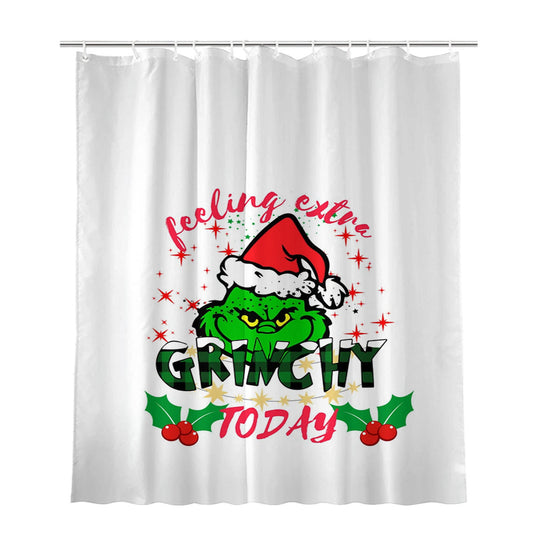 Feeling Extra Grinchy Today Christmas Grinchmas Bathroom Shower Curtain Fabric Waterproof