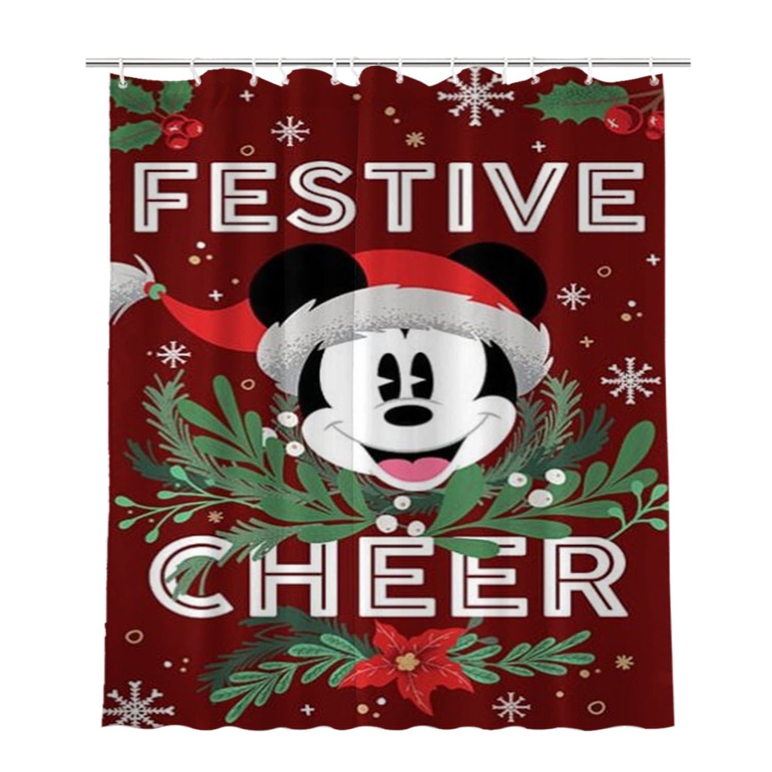 Festive Cheer Mickey Bathroom Shower Curtain Fabric Waterproof | 66 X 72 Inch