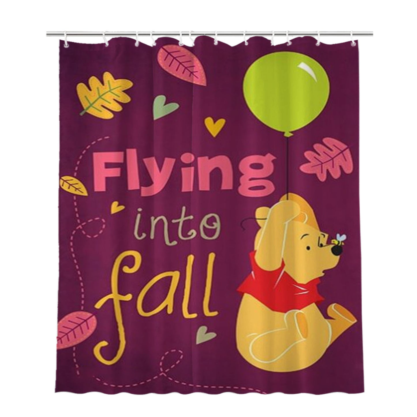 Flying Into Fall Winnie The Pooh Bathroom Shower Curtain Fabric Waterproof | 66 X 72 Inch