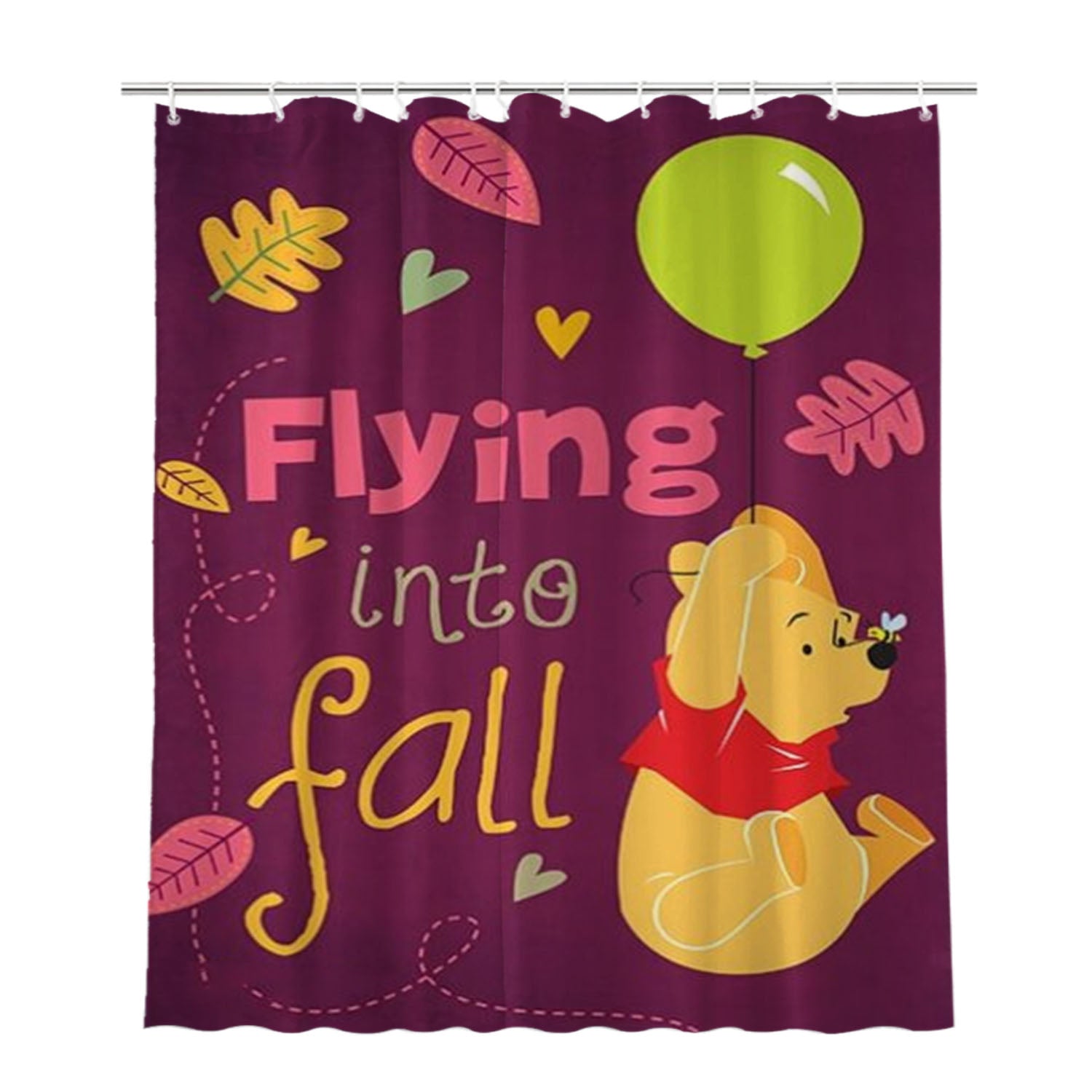 Flying Into Fall Winnie The Pooh Bathroom Shower Curtain Fabric Waterproof | 66 X 72 Inch