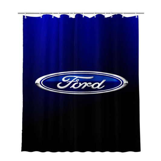 Ford Blue Black Logo Wallpaper Bathroom Shower Curtain Fabric Waterproof | 66 X 72 Inch
