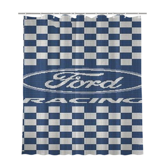 Ford Racing Pattern Bathroom Shower Curtain Fabric Waterproof