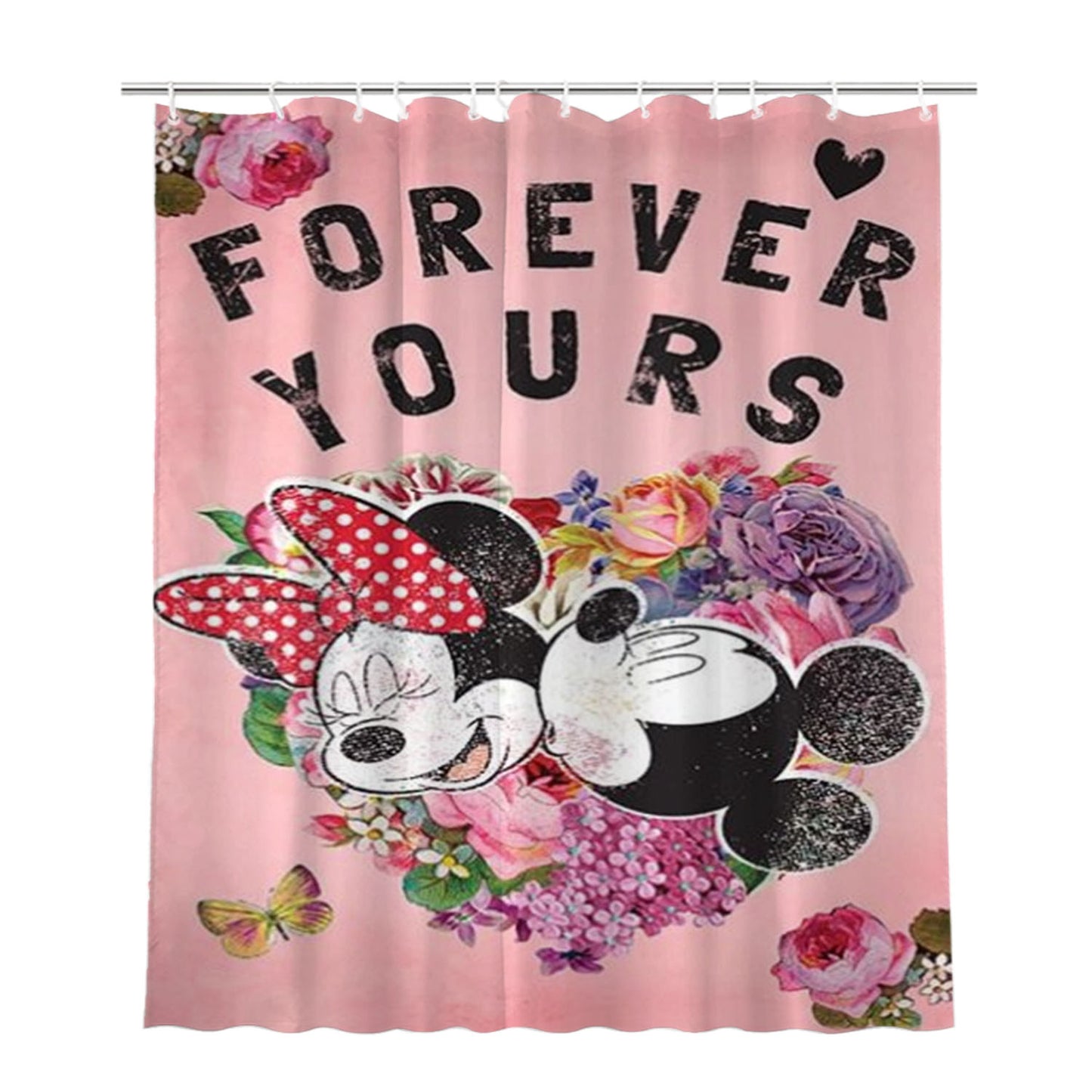 Forever Yours Mickey & Minnie Bathroom Shower Curtain Fabric Waterproof | 66 X 72 Inch